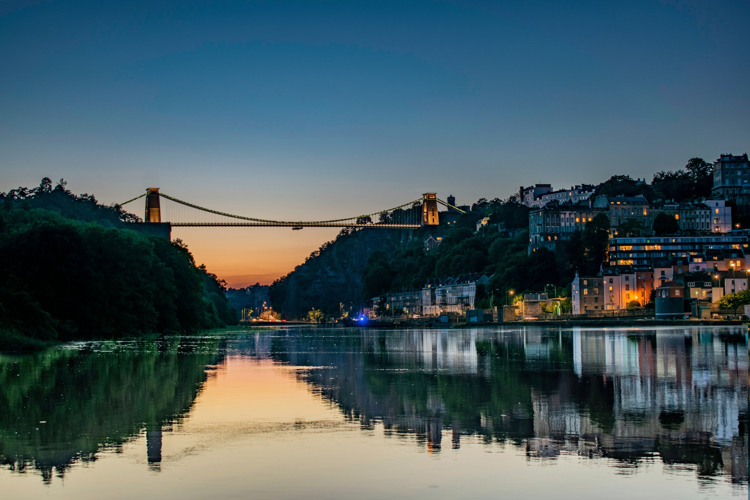 Day and night of Bristol skyline and clifton suspension bridge